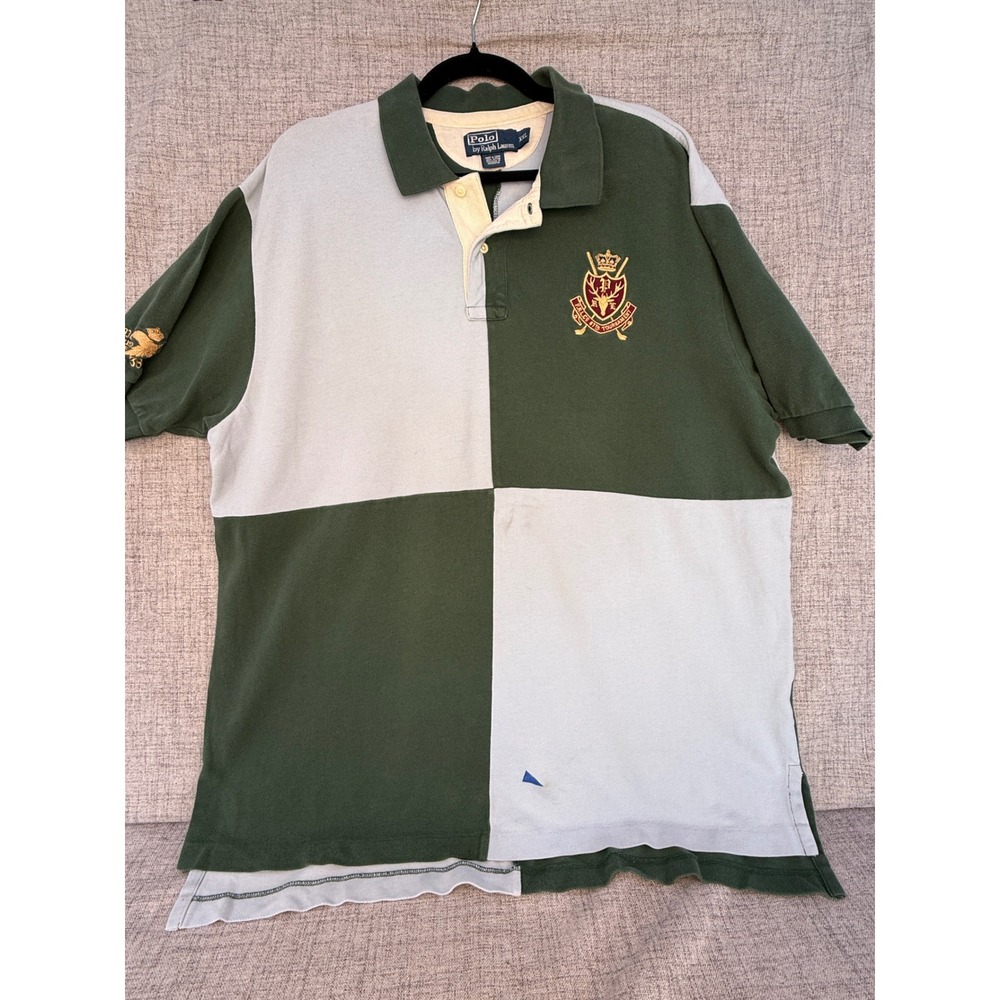 Polo Ralph Lauren Mens XXL Colorblock Crest Polo Shirt Green Blue Tournament